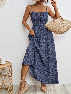 Women's Ditsy Floral Vacation Style Spaghetti Strap Dress Navy Blue Boho  Sleeveless Woven Fabric Geometric,Plants,Ditsy Floral,All Over Print Cami Non-Stretch  Women Clothing, size features are:Bust: ,Length: ,Sleeve Length: Blue Ditsy Floral Sundress For Summer, Blue Maxi Dress With Ditsy Floral Print For Summer, Summer Dresses With Ditsy Floral Print And Spaghetti Straps, Summer Dresses With Spaghetti Straps In Ditsy Floral Print, Summer Dresses With Spaghetti Straps And Ditsy Floral Print, Sleeveless Ditsy Floral Sundress For Vacation, Sleeveless Ditsy Floral Sundress For The Beach, Sleeveless Sundress With Ditsy Floral Print For Vacation, Bohemian Sleeveless Sundress With Ditsy Floral Print