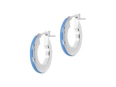 Sterling Silver Blue Enamel Round Hoop Earrings.  Measures approximately 3/4"L x 1/16"W with snap bar closures. Trendy Nickel-free Blue Hoop Earrings, Modern Small Blue Hoop Earrings, Blue Nickel-free Hoop Earrings For Everyday, Silver Blue, Hoop Earrings, Sterling Silver, Bar, Silver, Blue