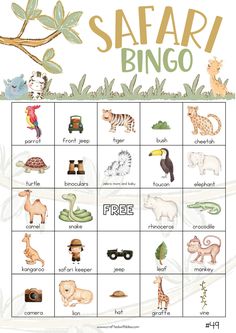 an animal themed game with the words safari bingo