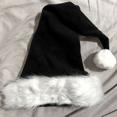 Handmade Black And White Santa Hat By Twigz Morgue On Etsy Fits A Size 7 Head No Tags Black Cap For Winter Costume, Winter Black Mini Hats One Size, Black Mini Hats One Size For Winter, Winter Black Costume Hats And Headpieces One Size, Black Winter Mini Cap, Black One Size Costume Cap, Santa Hat, White Black, White And Black