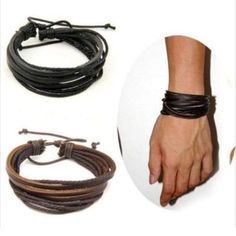 New. This Bracelet Is Perfect For Men Or Women. It Is Made Out Of Layered, Flexible, Composite Leather. It Is Adjustable And Ties So It Will Fit Most And Measures Approximately 4" Up To 10". Choose Brown Or Black. Listing Is For One Bracelet. If You Want Both Colors, Let Me Know And I Can Make A Bundle For You. J0047 Brown J0048 Black Wrap Armband, Braided Rope Bracelet, Casual Bracelets, Leather Bangle, Genuine Leather Bracelet, Wristband Bracelet, Stil Elegant, Leather Bracelets, Leather Cuffs Bracelet