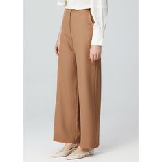 These chic Anka Wool Camel Pants offer a sleek, tailored look with a high-waist design. The wide-leg cut adds an elegant flow, while the rich camel color complements any outfit. Perfect for both office wear and casual outings, these pants feature clean lines and practical front and back pockets, making them as functional as they are stylish. Pair them with your favorite blouse for a polished, modern ensemble 86% wool, 10% polyamide, 4% lycra  Professionel Dry Clean Only Fitted Wool Pants In Brown, Tailored Brown Wool Dress Pants, High-waisted Wool Pants In Brown, Luxury Fitted Brown Wide Leg Pants, Luxury Wool Ankle-length Pants, Camel Pants, September Birthstone Jewelry, Color Complement, Camel Color