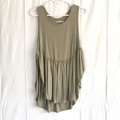 Urban Outfitters Kimichi Blue Xs Sage Green Peplum Top. Nwot Hi-Lo Style Has Some Cute Distressing To The Sleeves Chic Summer Peplum Top For Daywear, Chic Peplum Top For Summer Daywear, Sleeveless Green Top For Daywear, Flowy Ruffled Peplum Top For Summer, Green Sleeveless Top For Daywear, Summer Vacation Peplum Tops, Summer Peplum Top With Ruffles For Daywear, Casual Ruffled Peplum Top For Vacation, Sleeveless Rayon Top For Daywear