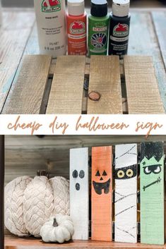 an old pallet is transformed into a diy halloween sign for the kids to paint