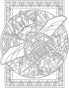 a coloring page with a cartoon character in the center and an ornate border around it