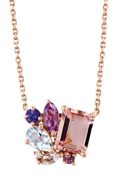 An easy-to-wear necklace will add significant polish to even your most casual ensembles. 16" length; 2" extender; 0.54"W x 0.2"L pendant Total morganite weight: 2.3ct. Total diamond weight: 0.01ct. Color: H–I Clarity: I2 14k rose gold/morganite/diamond Made in the USA Diamond Guide Multi Stone Pendant, Multicolor Gemstone Pendant With Accents, Rose Gold Multi-stone Jewelry With Pink Sapphire, Elegant Multicolor Gemstone Pendant, Fine Jewelry Morganite Multi-stone, Luxury Multi-stone Pendant Gemstones, Soft Soldering, Morganite Necklace, Rose Gold Morganite