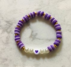 Bead Brackets, Good Bracelet, Easy Bracelet, Heishi Bracelets, Girly Bracelets, Clay Bracelets, Purple Beaded Bracelets, Clay Bead Necklace, Preppy Bracelets