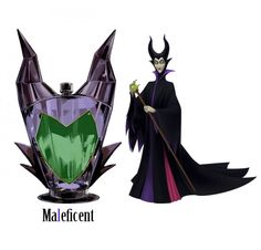 the maleficent character from maleficent is holding a green apple and standing next to an evil queen