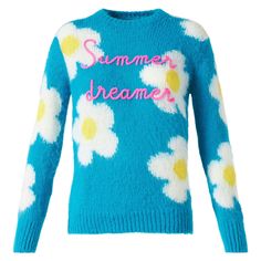 Woman brushed and ultra soft sweaterDaisies on light blue backgroundSummer dreamer lettering on the frontRegular fitCrewneckSaint Barth logo on the sleeveRibbed collar bottom and cuffsComposition: 20%Alpaca - 35% Polyamide - 45% Acrylic Summer Crew Neck Sweater With Floral Print, Summer Floral Print Crew Neck Sweater, Blue Graphic Print Sweater For Spring, Blue Graphic Print Spring Sweater, Spring Blue Graphic Print Sweater, Trendy Summer Sweater With Floral Print, Light Blue Crew Neck Sweater For Spring, Trendy Summer Floral Print Sweater, Trendy Floral Print Summer Sweater