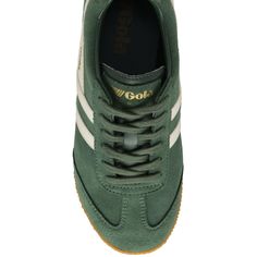 Buy Gola womens Harrier Suede sneakers in evergreen/white online: gola Sports High-top Lace-up Sneakers With Gum Sole, Green Sneakers With Laces For Jogging, Green Lace-up Sneakers For Jogging, Green Lace-up Custom Sneakers For Jogging, Sporty High-top Running Shoes With Gum Sole, Green Lace-up High-top Sneakers For Jogging, Sporty Slip-on High-top Sneakers With Gum Sole, Sporty Green Slip-on High-top Sneakers, Lace-up Jogging Sneakers With Gum Sole