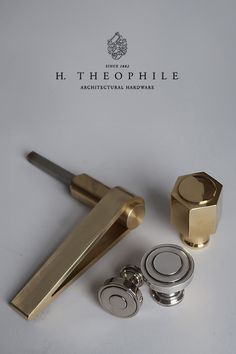 an assortment of knobs and door handles on a white background with the name h heophle