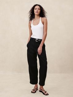 Mya Cotton-Linen Cargo Pant | Banana Republic Chic Tapered Leg Cargo Pants For Everyday, Chic Everyday Cargo Pants With Tapered Leg, Chic Everyday Cotton Cargo Pants, Spring Everyday Relaxed Fit Cargo Pants, Spring Cargo Pants With Relaxed Fit, Summer Utility Pants For Everyday, Fitted Cargo Pants For Spring Everyday Wear, Spring Linen Cargo Pants With Tapered Leg, Chic Linen Cargo Pants For Spring