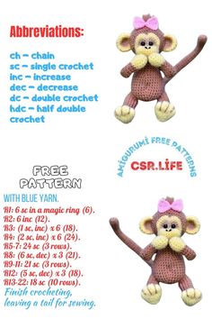 the instructions for crocheted stuffed animals are shown