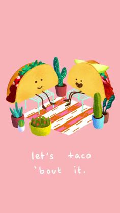 two tacos sitting on top of a table next to cactus and cacti