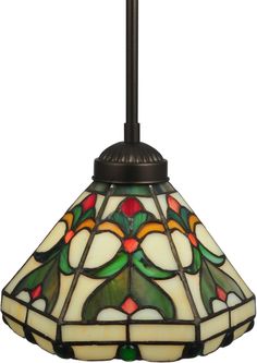 a stained glass lamp hanging from the ceiling