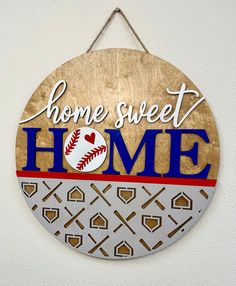 Home Sweet Home | Baseball | Softball | Door Hanger Sports Door Hangers, Softball Door Hanger, Baseball Dugout, Front Door Signs, Diy Door, Door Mats, Paint Stain, Baseball Softball, Engraved Items