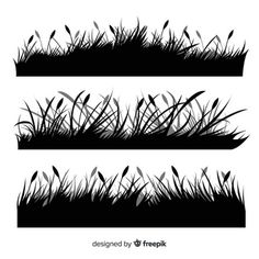 three black and white grass silhouettes