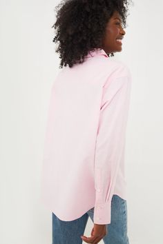 You can never have too many button-downs and the Pink Oxford Nadine is a styling winner. Crafted from a crip brushed fabric with a little stretch for the ultimate comfort, this oversized top features all the favorite details of a classic shirt - spread collar, front button placket, long sleeves with button-cuffs, and rounded hem that we can’t get enough of. A wardrobe staple for all seasons, you'll be confidently wearing it with denim or trousers, shorts or skirts, and just about every other way Oversized Button-up Top For Casual Gatherings, Oversized Shirt With Button Closure For Casual Gatherings, Oversized Shirt For Casual Gatherings, Pink Button-closure Shirt For Everyday, Pink Everyday Shirt With Button Closure, Everyday Pink Shirt With Button Closure, Pink Tops With Button Cuffs For Daywear, Oversized Pink Shirt With Button Closure, Pink Collared Top For Everyday