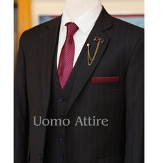 Maroon strips tropical black customized slim fit three piece suit Black 3 Piece Suit, Pocket Shirt Design, Formal Menswear, Waistcoat Designs, Prince Coat, Trouser Design, Formal Mens Fashion, Check Suit, Bespoke Suit