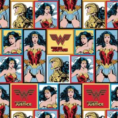 the dc comics are depicted in this seamless pattern, which includes wonder woman's faces