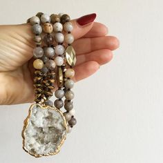 This gorgeous long knitted beaded, crystal druzy pendant necklace is a great piece to own or to give as a gift. Hand Knotted Long Beaded Necklace As Gift, Hand Knotted Long Necklace Gift, Hand Knotted Long Necklace For Gift, Hot Pink Necklace, Blessing Beads, Druzy Jewelry, Jewelry Making Necklace, Long Beaded Necklace, Natural Stone Bracelets