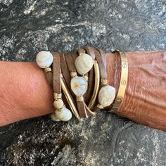 Taylor And Tessier Hand Made Leather Double Wrap Bracelet With Gold Plated Hardware, Agate Stone And Brown Leather. Double Wrap Bracelet, Gold Stone, Agate Stone, Womens Jewelry Bracelets, Wrap Bracelet, Leather Bracelet, Brown Leather, Agate, Hand Made