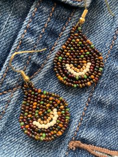 Cute tortoise shell colored hand woven seed bead earrings. Cute to dress up or dress down. Looks great with a pair of blue jeans and your favorite fall boots! Brown Beaded Earrings For The Beach, Colorful Beaded Brown Earrings For Beach, Beach Beaded Earrings With Colorful Beads, Brown Round Beaded Earrings For Beach, Brown Round Beads Earrings For Beach, Brown Beaded Earrings For Beach, Brown Round Bead Earrings For The Beach, Handmade Brown Beaded Summer Earrings, Handmade Brown Beaded Earrings For Summer