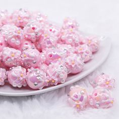 front view of a pile of 16mm Pink with Pink Flowers luxury acrylic beads Luxury Beads For Party, Cute Handmade Pink Beads, Pink Handmade Custom Beads, Elegant Pink Beads, Cute Pink Craft Supplies With Round Beads, Affordable Handmade Pink Beads, Beadable Products, Bubblegum Beads, Acrylic Beads