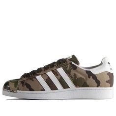 (WMNS) Adidas originals Superstar For Green S79461 (SNKR/Women's/Camouflage) Sporty Camouflage Sneakers For Sports, Low-top Streetwear Sneakers With Side Stripes, Adidas Green Leather Sneakers, Superstar Adidas Custom, Adidas Superstar Camo, Camouflage Lace-up Sneakers For Streetwear, Adidas Superstar Holographic, Adidas Originals Superstar, Camouflage