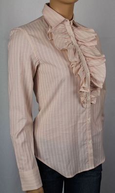 #ad Top Seller for Ralph Lauren Large L Pink Cream Ruffle Striped Blouse NWT, Women's Top Chic Fitted Blouse With Ruffles, Chic Fitted Ruffle Blouse, Feminine Ruffled Office Shirt, Fitted Ruffle Blouse For Office, Fitted Tops With Ruffles And Ruffled Collar, Feminine Office Shirt With Ruffled Collar, Feminine Office Tops With Ruffled Collar, Feminine Office Top With Ruffled Collar, Feminine Ruffled Office Blouse