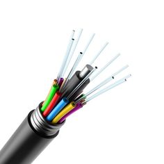 a close up of a black cable with many colored wires attached to the end, on a white background