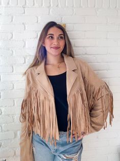 Super soft suede fringe jacket has all the Fall vibes. Dance around in this tassel lined jacket all season long! Runs true to size. Available in sizes Small - 3XL. Order now! Questions about fit? Email Support@LillaCavallo.com for additional help with choosing the perfect size for you! Long Runs, Suede Fringe Jacket, Fringe Jacket, Suede Fringe, Tan Suede, Line Jackets, Crop Jacket, Soft Suede, Fall Vibes