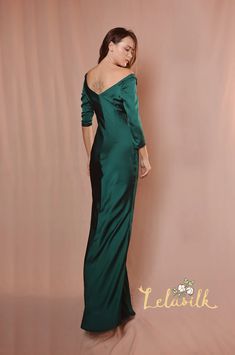 Bridesmaids Silk Dress Cowl Neck Long Sleeves Dress | Etsy Silk Dress Cowl, Emerald Silk Dress, Emerald Dresses, Long Sleeves Dress, Wedding Kimono, Silk Wedding Dress, Cowl Neck Long Sleeve, Sleeves Dress, Silk Slip