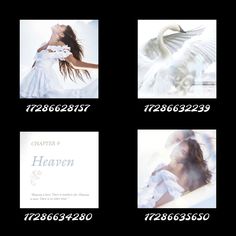 four different pictures with the same woman in white dress and two doves on them