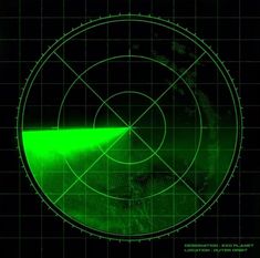 an image of a green radar screen with the earth in the center and light coming from it