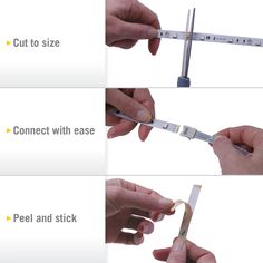 the instructions for how to use an electronic tape measure tool with two hands and one hand