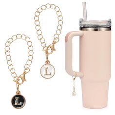 two personalized items are shown next to each other, including a coffee mug and keychain