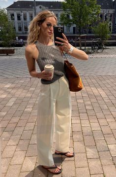 Trouser Sneakers Outfit, Chic Summer Knit Pants, Effortless Everyday Linen Pants, Effortless Summer Layering Tank Top, Matilda Djerf Beige Pants, Italian Spring Fashion, French Street Style Summer, Effortlessly Chic Outfits Summer Classy, Timeless Summer Outfits