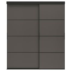 an image of a sliding door with dark grey glass and metal bars on each side