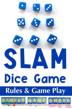 Slam Dice Game rules and game play for family game night Simple Dice Games, Tenzi Game Ideas, Easy Family Games Ideas, Dice Games For Adults Couples, Easy Dice Games, Dice Games For Adults, Dice Games For Kids, Pig Dice Game, Dice Game Rules