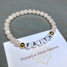 FAITH Bracelet - Rose Quartz Wwjd Bracelet, Bible Verse Bracelet, Faith Bracelet, Homemade Bracelets, Christian Bracelets, Diy Bracelets Tutorials, Friendship Bracelets With Beads, Faith Jewelry, Diy Bracelets Patterns