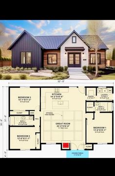 the floor plan for a small house with an attached garage