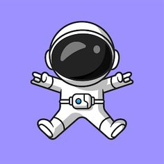 an astronaut floating in the air with his arms out and legs spread wide, on a purple background