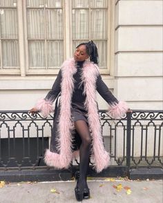 Pink Fur Jacket Outfit, Fav Aesthetic, Pink Fur Coat, Clothes Board, Fall 24, Outfit Check, Fall Fits, Coat Outfits