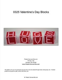 valentine's day blocks with the words hugs, hugs and hugs written on them