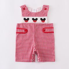 Brand New In Package Cotton/Spandex Playful Red Sleeveless Bubble Romper, Playful Fitted Red Bubble Romper, Playful Red Cotton Bubble Romper, Boys Smock, Plaid Romper, Overall Romper, Girls Smock, Baby Boy Clothing Sets, Baby Minnie Mouse