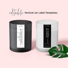 two different types of candles on a pink background with the words, vertical jar label templates