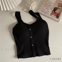 Lasaky - Women's Chestpiece Braided Camisole for Everyday Wear Black Tank Top Outfit Aesthetic, Black Tank Top Outfit, Slim Vest, Sweet Clothes, Cropped Camisole, Backless Bra, Look Short, Middle Age Fashion, Summer Crop Tops