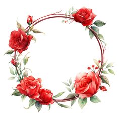 Floral Circle, Red Rose Wedding, Circle Frame, Flower Wedding Invitation, Frame Card, Circle Frames, Flower Wedding, Fantasy Illustration