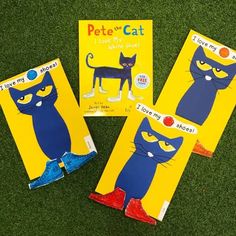 three children's books about pete the cat and i love my shoes on green grass